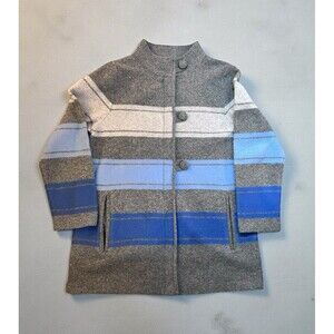 Pendleton Women's XL Gray & Blue Striped Lambs Wool Jacket Zipper/Button Front